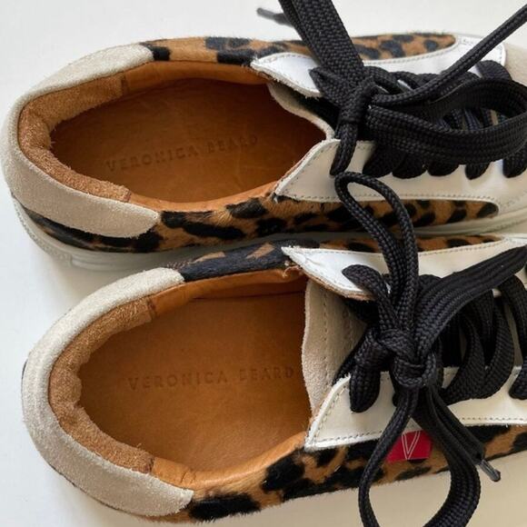 Veronica Beard Distressed Sami Leopard Calf Hair Suede Sneakers - Picture 10 of 11